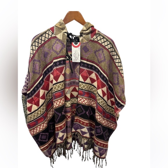 Sacred Threads Jackets & Blazers - ML. NWT. Sacred Threads Multicolor Hooded Poncho. TURQ